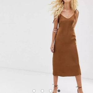 & Other stories Brown Midi Slip Dress with Tie Shoulder Detail
